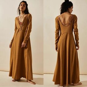 NWT Free People Beach Daybreak Maxi Dress Tobacco Tan Brown Small
